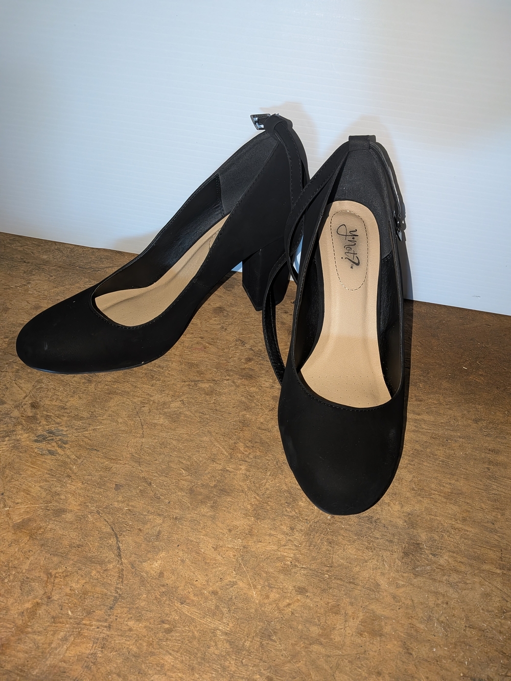 SMITH Black Round-Toe Ankle-Strap Block Heels